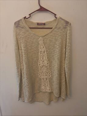 Selfie Couture By Trendology Boho Crochet Lace Panel Top Sheer Cream Sz M